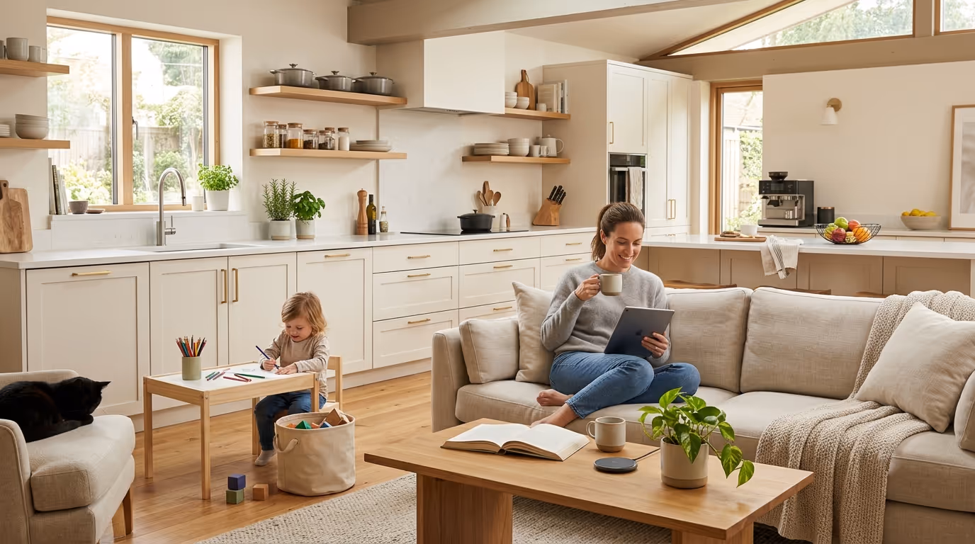Bright modern UK home living room